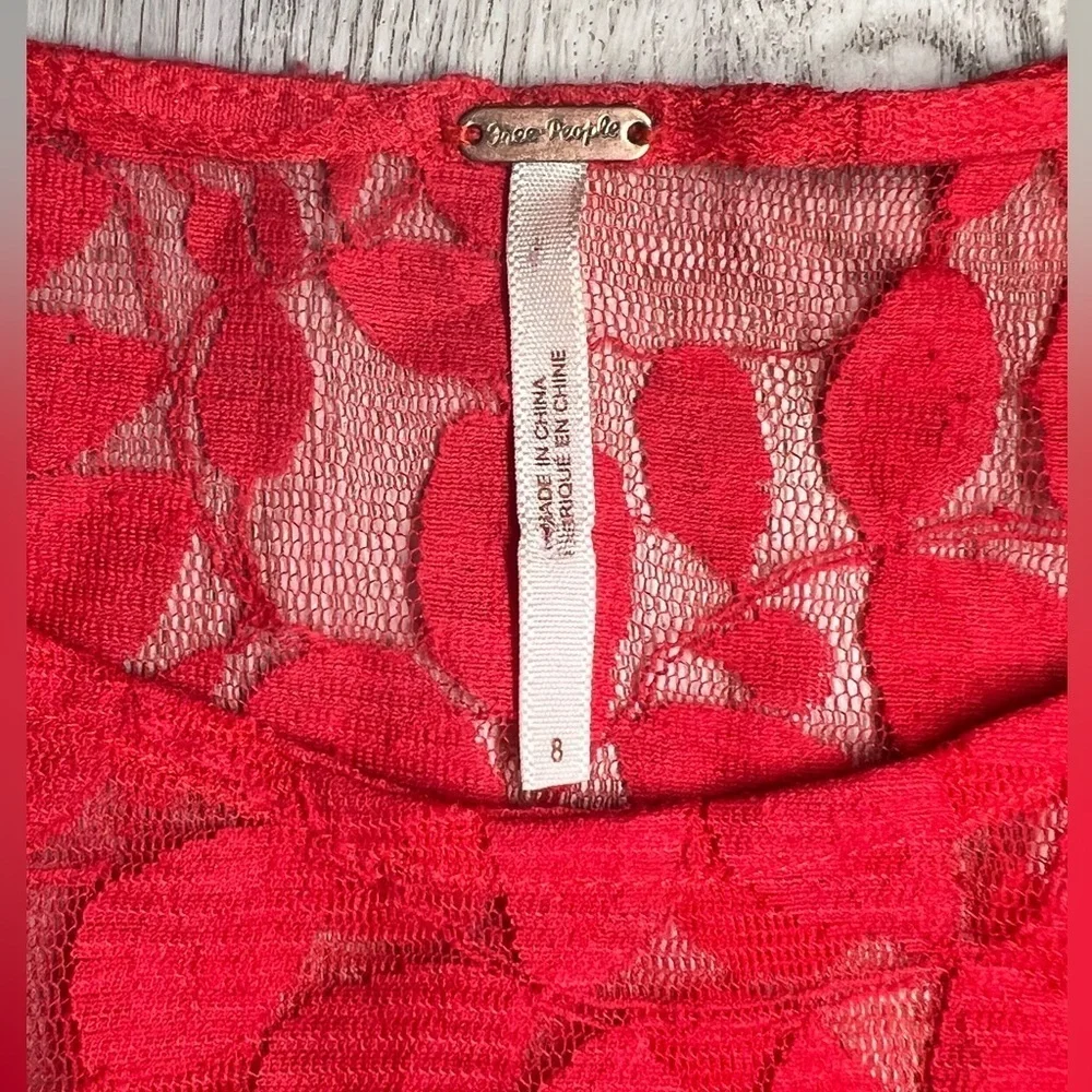 Free People Red Lace Dress With White Slip‎ Size 8